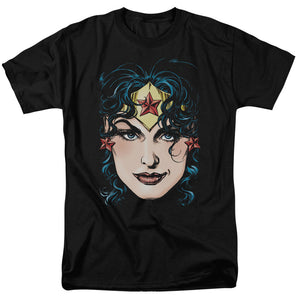 AN OFFCIALLY LICENSED DCO JLA WONDER WOMAN HEAD MEN'S REGULAR FIT T-SHIRT BLACK