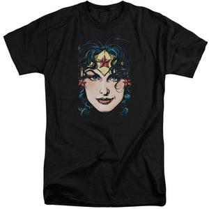 AN OFFCIALLY LICENSED DCO JLA WONDER WOMAN HEAD MEN'S TALL FIT T-SHIRT BLACK