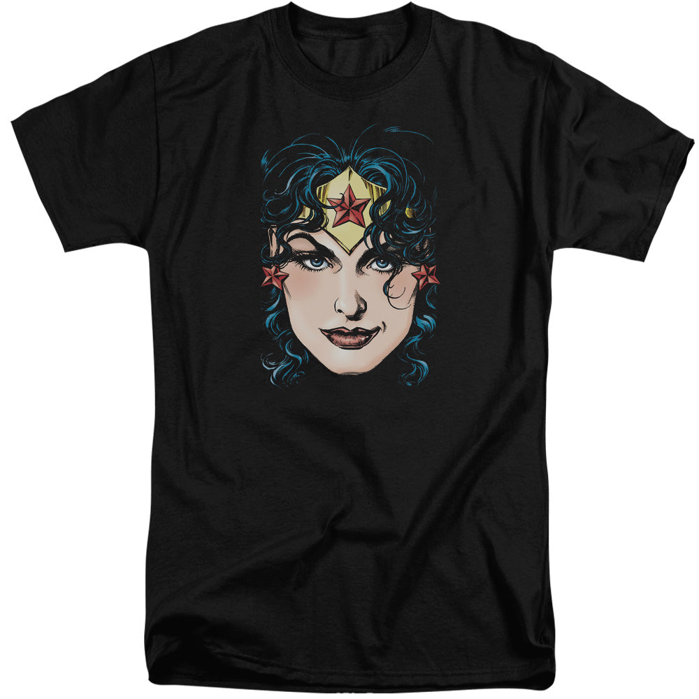 AN OFFCIALLY LICENSED DCO JLA WONDER WOMAN HEAD MEN'S TALL FIT T-SHIRT BLACK