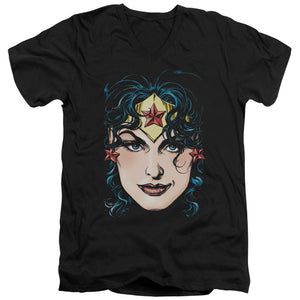 AN OFFCIALLY LICENSED DCO JLA WONDER WOMAN HEAD MEN'S V-NECK T-SHIRT BLACK