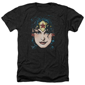 AN OFFCIALLY LICENSED DCO JLA WONDER WOMAN HEAD MEN'S HEATHER T-SHIRT CHARCOAL