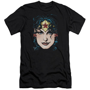 AN OFFCIALLY LICENSED DCO JLA WONDER WOMAN HEAD MEN'S PREMIUM SLIM FIT T-SHIRT BLACK