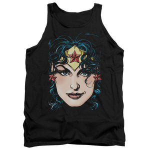 AN OFFCIALLY LICENSED DCO JLA WONDER WOMAN HEAD ADULT UNISEX TANK TOP BLACK
