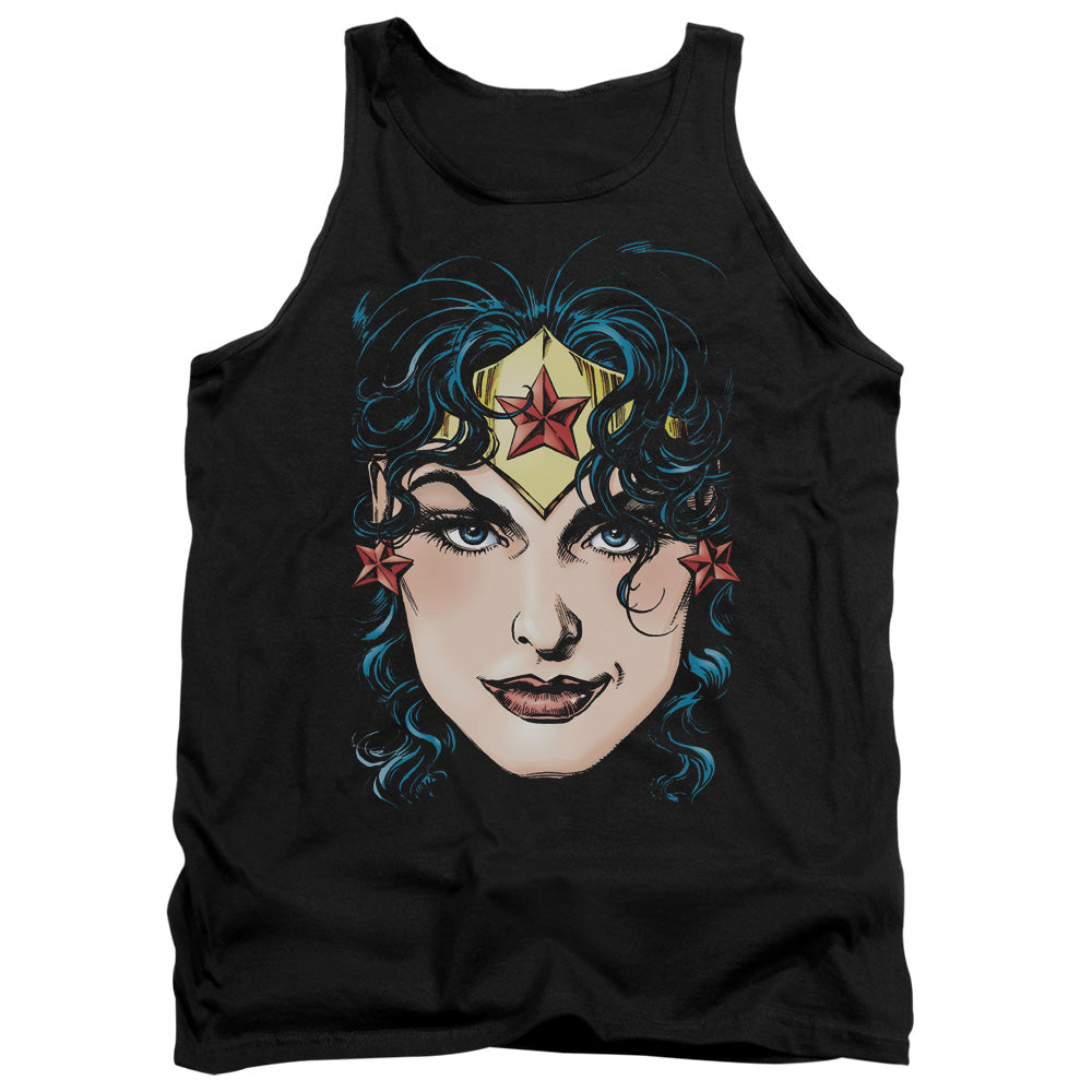 AN OFFCIALLY LICENSED DCO JLA WONDER WOMAN HEAD ADULT UNISEX TANK TOP BLACK