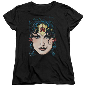 AN OFFCIALLY LICENSED DCO JLA WONDER WOMAN HEAD WOMEN'S REGULAR FIT T-SHIRT BLACK