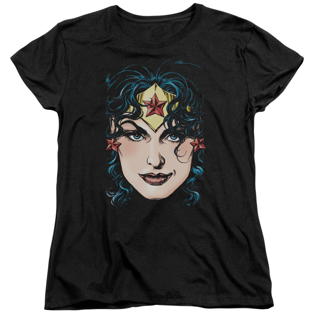 AN OFFCIALLY LICENSED DCO JLA WONDER WOMAN HEAD WOMEN'S REGULAR FIT T-SHIRT BLACK