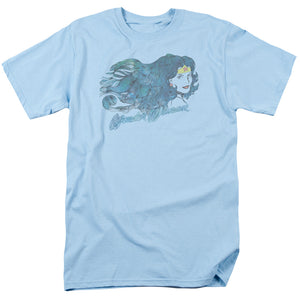 AN OFFCIALLY LICENSED JLA WATERCOLOR HAIR MEN'S REGULAR FIT T-SHIRT LIGHT BLUE