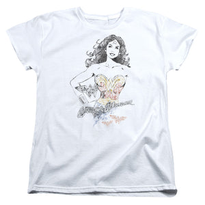 AN OFFCIALLY LICENSED DCO JLA WONDER SQUIGGLES WOMEN'S REGULAR FIT T-SHIRT WHITE