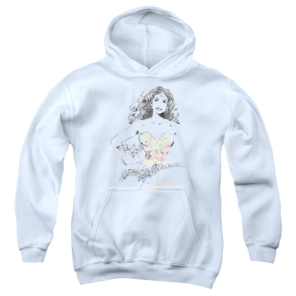 AN OFFCIALLY LICENSED DCO JLA WONDER SQUIGGLES YOUTH HOODIE WHITE