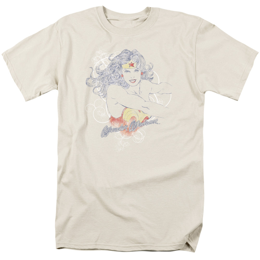 AN OFFCIALLY LICENSED DCO JLA SKETCH TRUTH MEN'S REGULAR FIT T-SHIRT CREAM