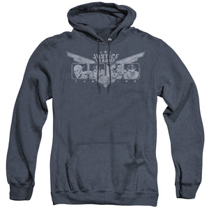 AN OFFCIALLY LICENSED JLA JUSTICE WINGS ADULT UNISEX HEATHER PULLOVER HOODIE NAVY