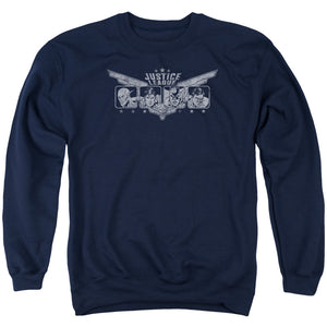 AN OFFCIALLY LICENSED JLA JUSTICE WINGS ADULT UNISEX CREWNECK SWEATSHIRT NAVY