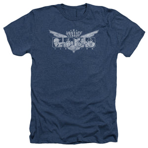 AN OFFCIALLY LICENSED JLA JUSTICE WINGS MEN'S HEATHER T-SHIRT NAVY