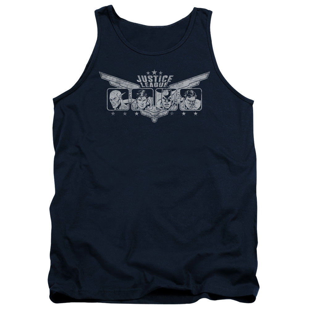 AN OFFCIALLY LICENSED JLA JUSTICE WINGS ADULT UNISEX TANK TOP NAVY