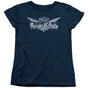 AN OFFCIALLY LICENSED JLA JUSTICE WINGS WOMEN'S REGULAR FIT T-SHIRT NAVY