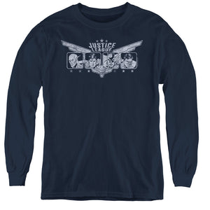 AN OFFCIALLY LICENSED JLA JUSTICE WINGS YOUTH LONG SLEEVE T-SHIRT NAVY