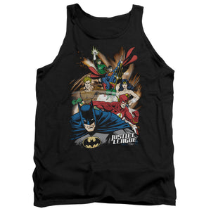AN OFFCIALLY LICENSED JLA STARBURST ADULT UNISEX TANK TOP BLACK