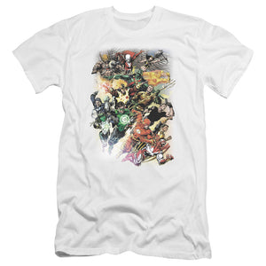 AN OFFCIALLY LICENSED JLA BRIGHTEST DAY #0 MEN'S PREMIUM SLIM FIT T-SHIRT WHITE