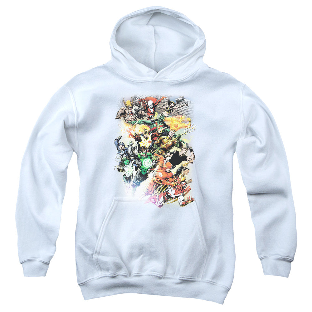 AN OFFCIALLY LICENSED JLA BRIGHTEST DAY #0 YOUTH HOODIE WHITE