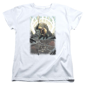 AN OFFCIALLY LICENSED JLA BRIGHTEST DAY AQUAMAN WOMEN'S REGULAR FIT T-SHIRT WHITE