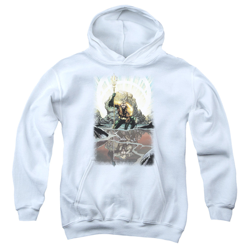 AN OFFCIALLY LICENSED JLA BRIGHTEST DAY AQUAMAN YOUTH HOODIE WHITE