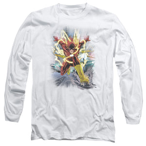 AN OFFCIALLY LICENSED JLA BRIGHTEST DAY FLASH MEN'S LONG SLEEVE T-SHIRT WHITE