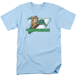 AN OFFCIALLY LICENSED JLA AQUAMAN MEN'S REGULAR FIT T-SHIRT LIGHT BLUE