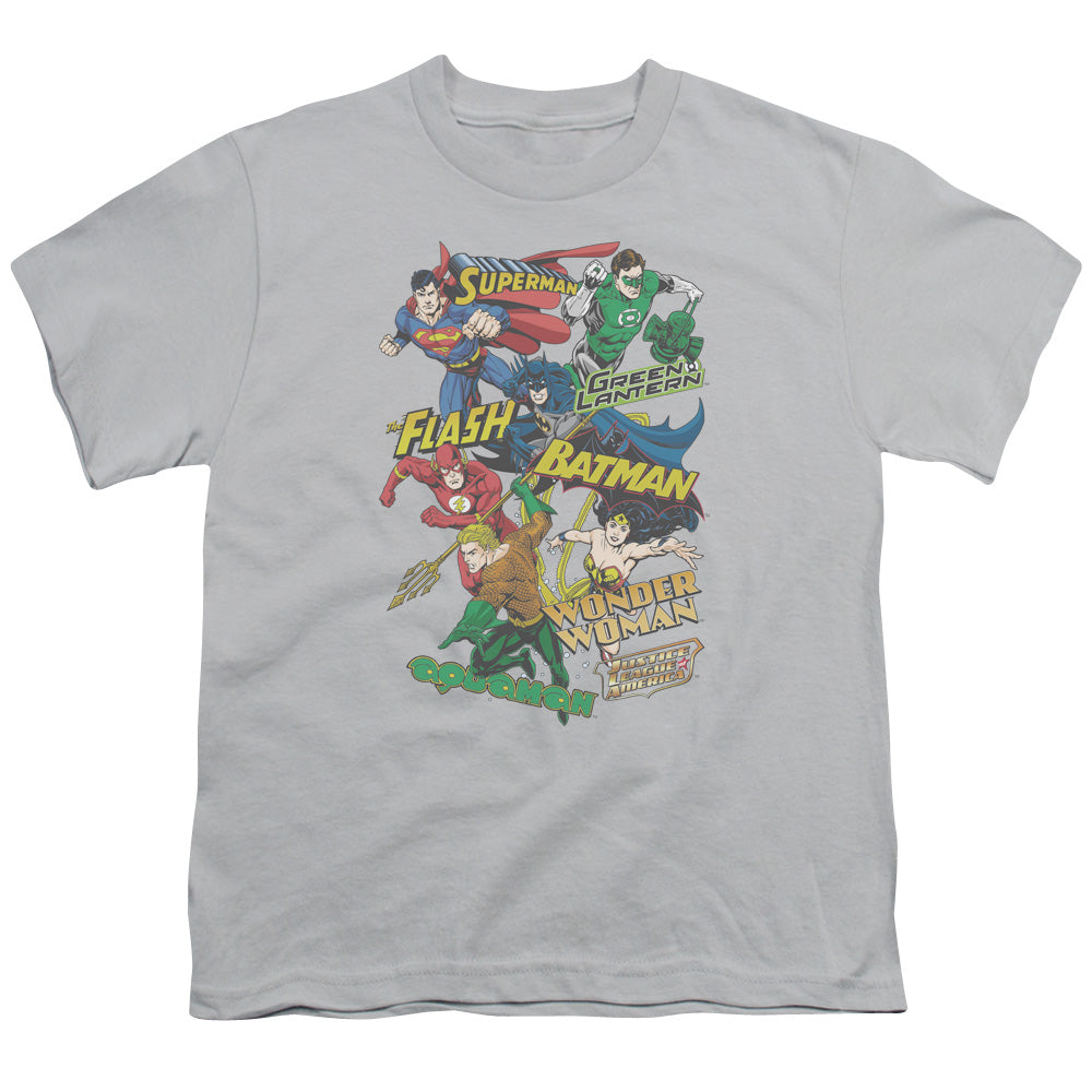 JLA Justice Collage Licensed Kid's T-Shirt (Ages 4-7) XL