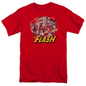 AN OFFCIALLY LICENSED JLA FLASH FAMILY MEN'S REGULAR FIT T-SHIRT RED
