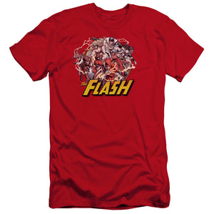 AN OFFCIALLY LICENSED JLA FLASH FAMILY MEN'S PREMIUM SLIM FIT T-SHIRT RED