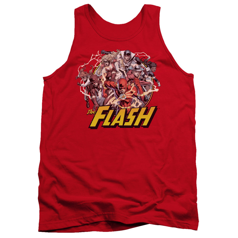 AN OFFCIALLY LICENSED JLA FLASH FAMILY ADULT UNISEX TANK TOP RED