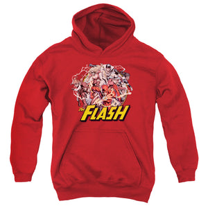 AN OFFCIALLY LICENSED JLA FLASH FAMILY YOUTH HOODIE RED