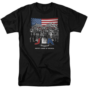 AN OFFCIALLY LICENSED JLA ALL AMERICAN LEAGUE MEN'S REGULAR FIT T-SHIRT BLACK