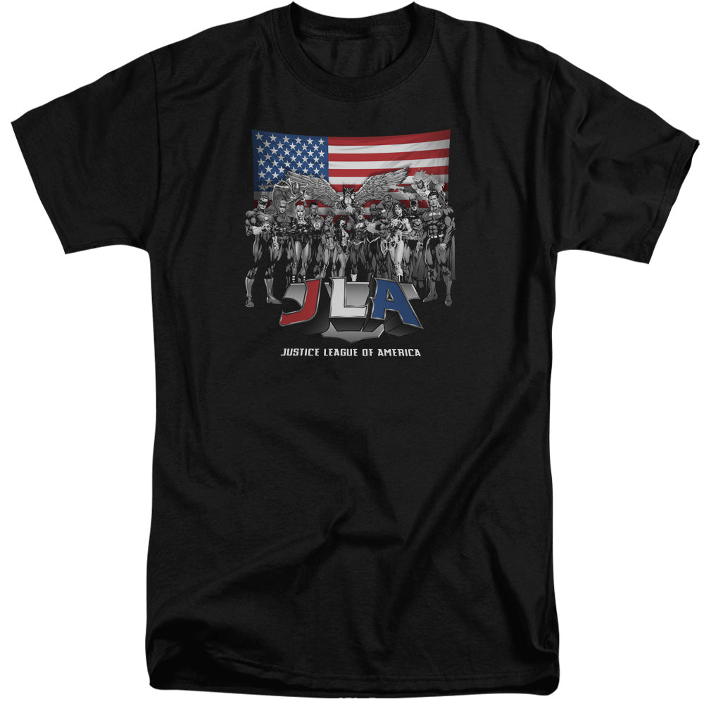 AN OFFCIALLY LICENSED JLA ALL AMERICAN LEAGUE MEN'S TALL FIT T-SHIRT BLACK