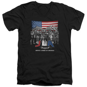 AN OFFCIALLY LICENSED JLA ALL AMERICAN LEAGUE MEN'S V-NECK T-SHIRT BLACK
