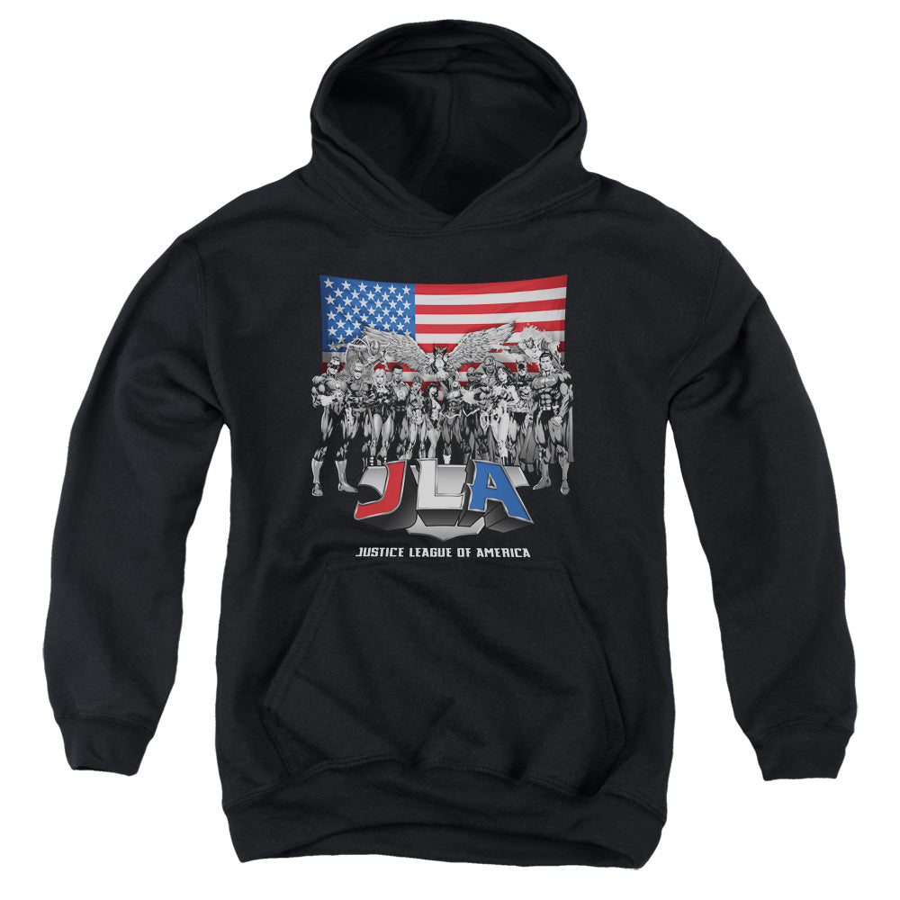 AN OFFCIALLY LICENSED JLA ALL AMERICAN LEAGUE YOUTH HOODIE BLACK