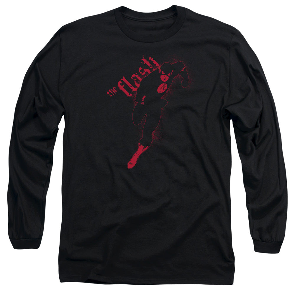AN OFFCIALLY LICENSED JLA FLASH DARKNESS MEN'S LONG SLEEVE T-SHIRT BLACK