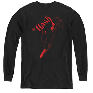 AN OFFCIALLY LICENSED JLA FLASH DARKNESS YOUTH LONG SLEEVE T-SHIRT BLACK