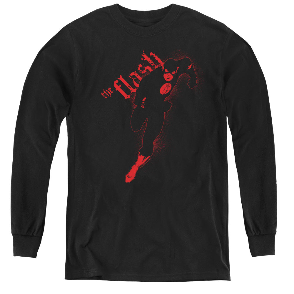 AN OFFCIALLY LICENSED JLA FLASH DARKNESS YOUTH LONG SLEEVE T-SHIRT BLACK