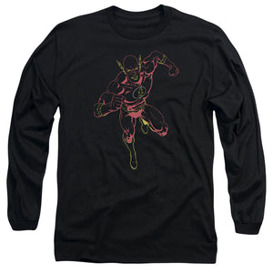 AN OFFCIALLY LICENSED JLA NEON FLASH MEN'S LONG SLEEVE T-SHIRT BLACK