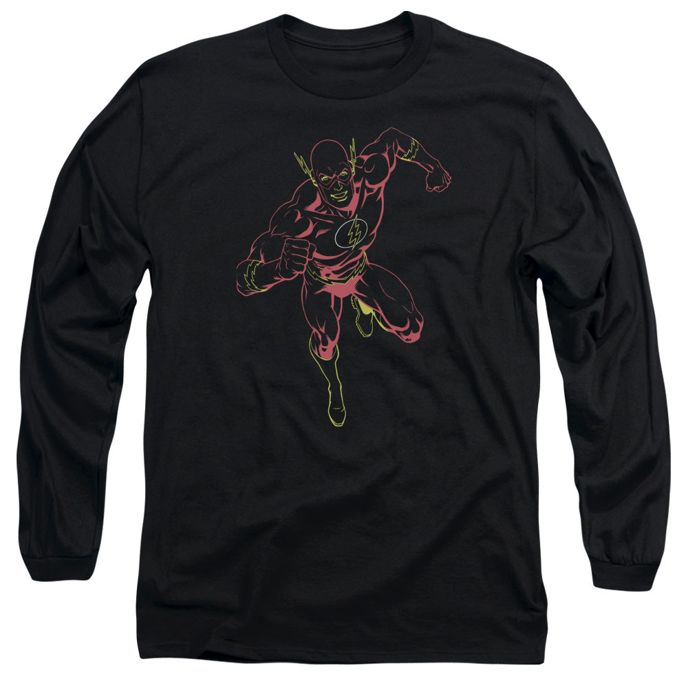 AN OFFCIALLY LICENSED JLA NEON FLASH MEN'S LONG SLEEVE T-SHIRT BLACK