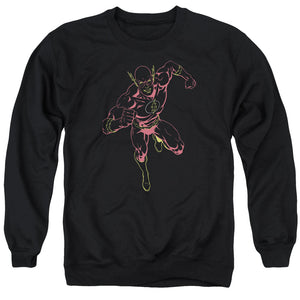 AN OFFCIALLY LICENSED JLA NEON FLASH ADULT UNISEX CREWNECK SWEATSHIRT BLACK