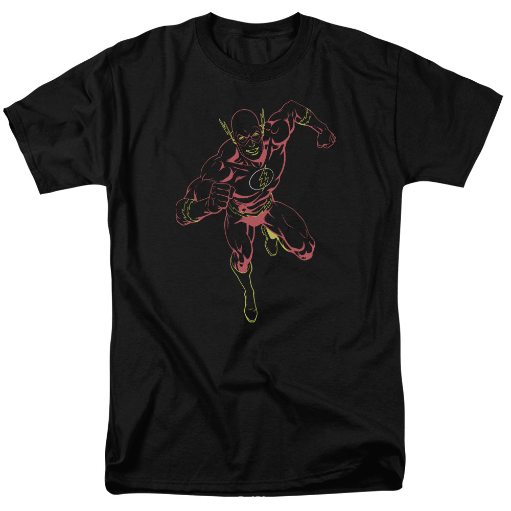 AN OFFCIALLY LICENSED JLA NEON FLASH MEN'S REGULAR FIT T-SHIRT BLACK