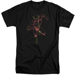 AN OFFCIALLY LICENSED JLA NEON FLASH MEN'S TALL FIT T-SHIRT BLACK