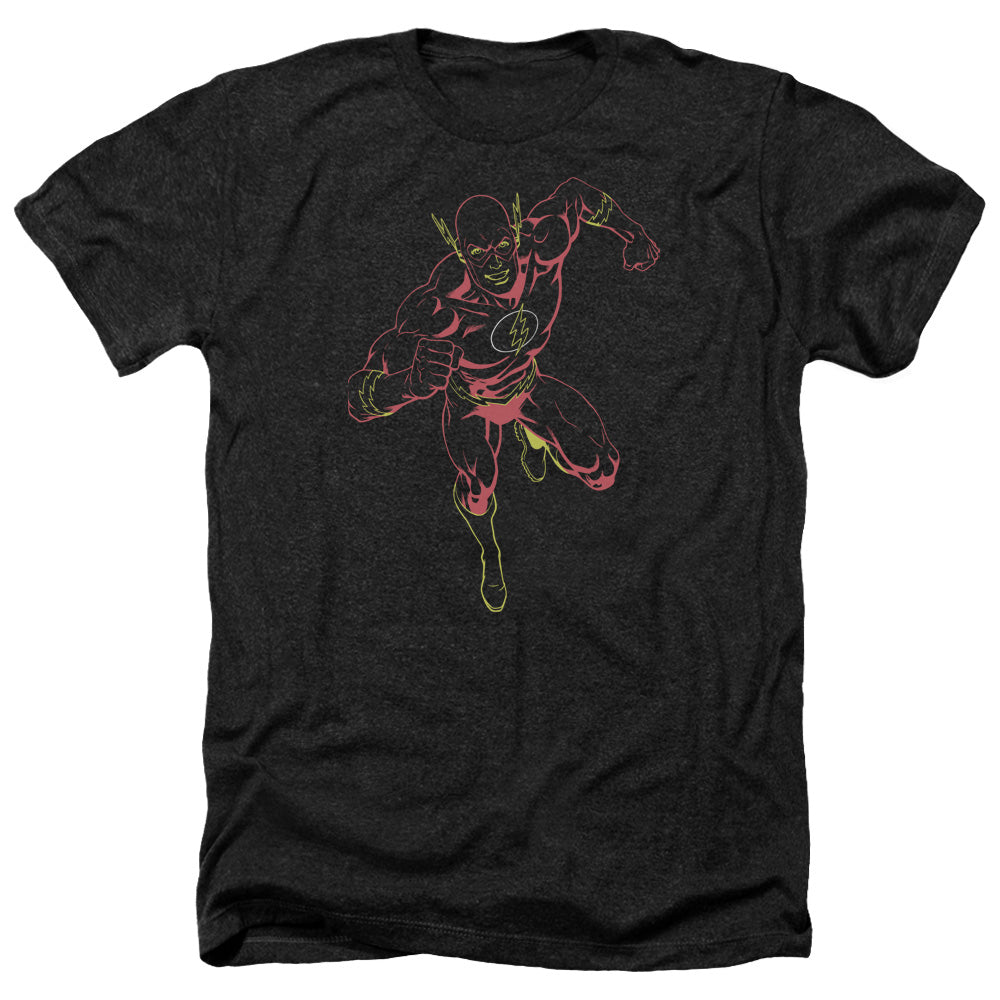 AN OFFCIALLY LICENSED JLA NEON FLASH MEN'S HEATHER T-SHIRT CHARCOAL