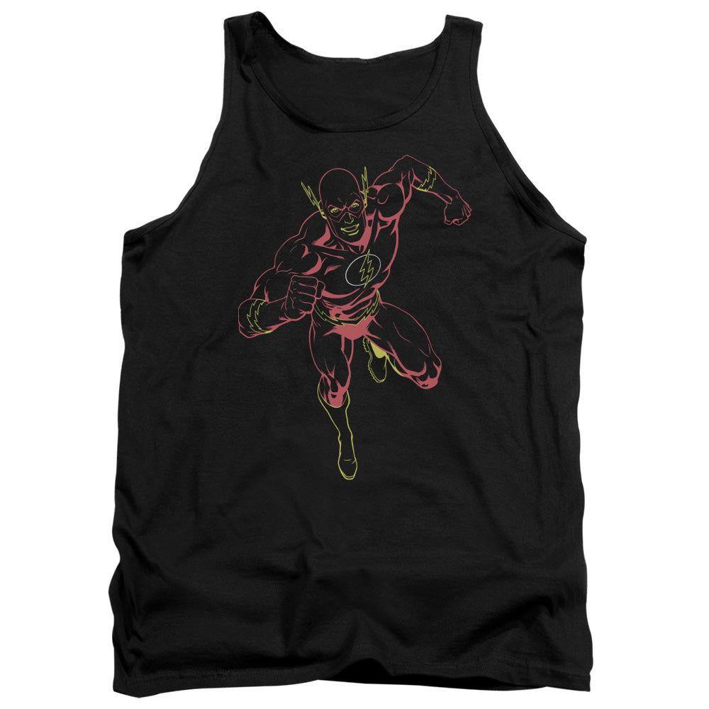 AN OFFCIALLY LICENSED JLA NEON FLASH ADULT UNISEX TANK TOP BLACK