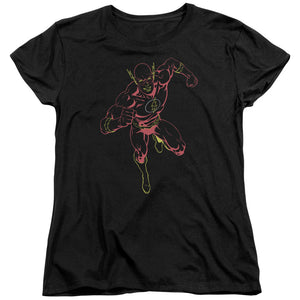 AN OFFCIALLY LICENSED JLA NEON FLASH WOMEN'S REGULAR FIT T-SHIRT BLACK