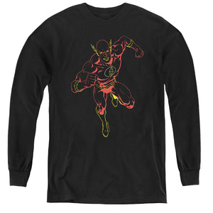 AN OFFCIALLY LICENSED JLA NEON FLASH YOUTH LONG SLEEVE T-SHIRT BLACK