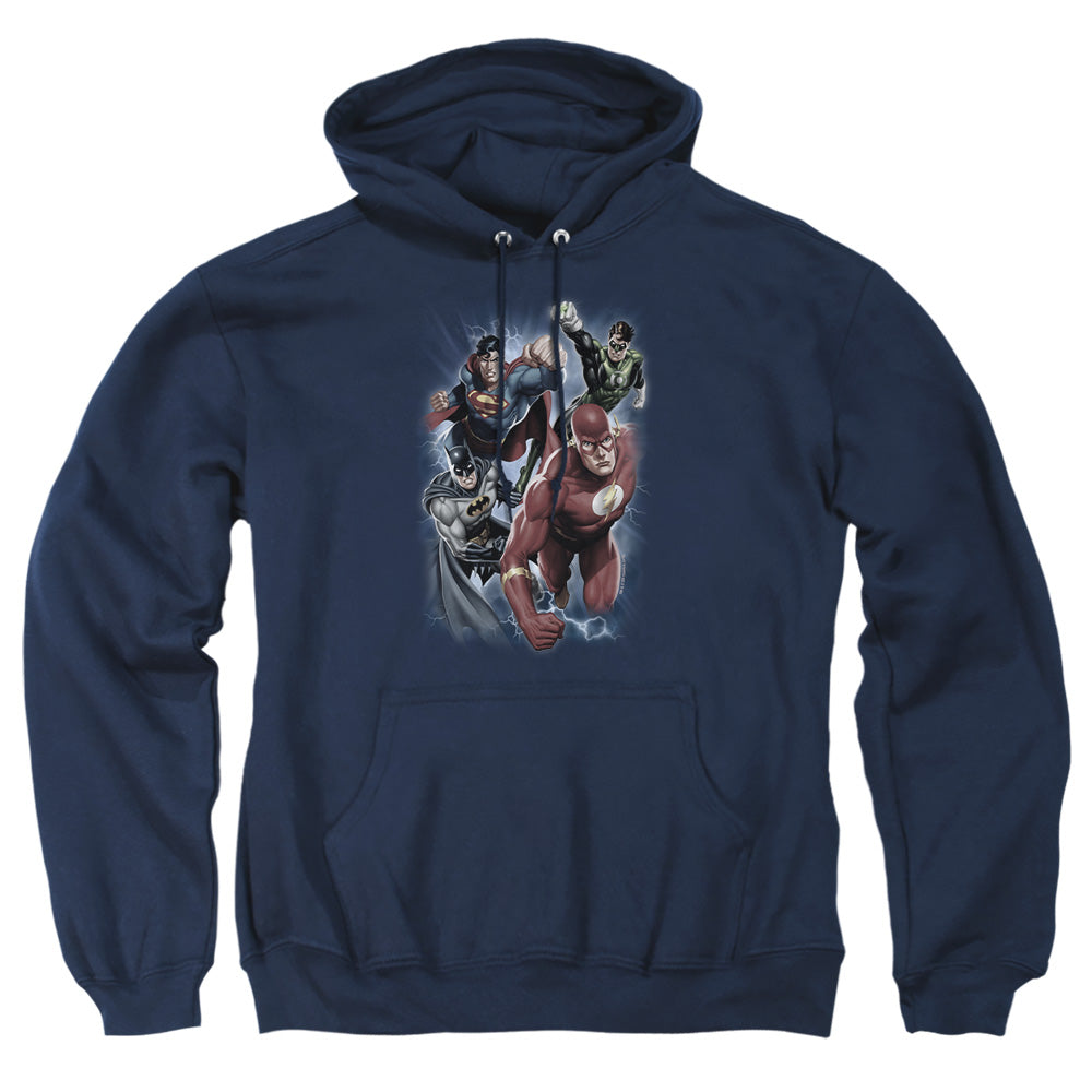 AN OFFCIALLY LICENSED JLA STORM CHASERS ADULT UNISEX PULLOVER HOODIE NAVY