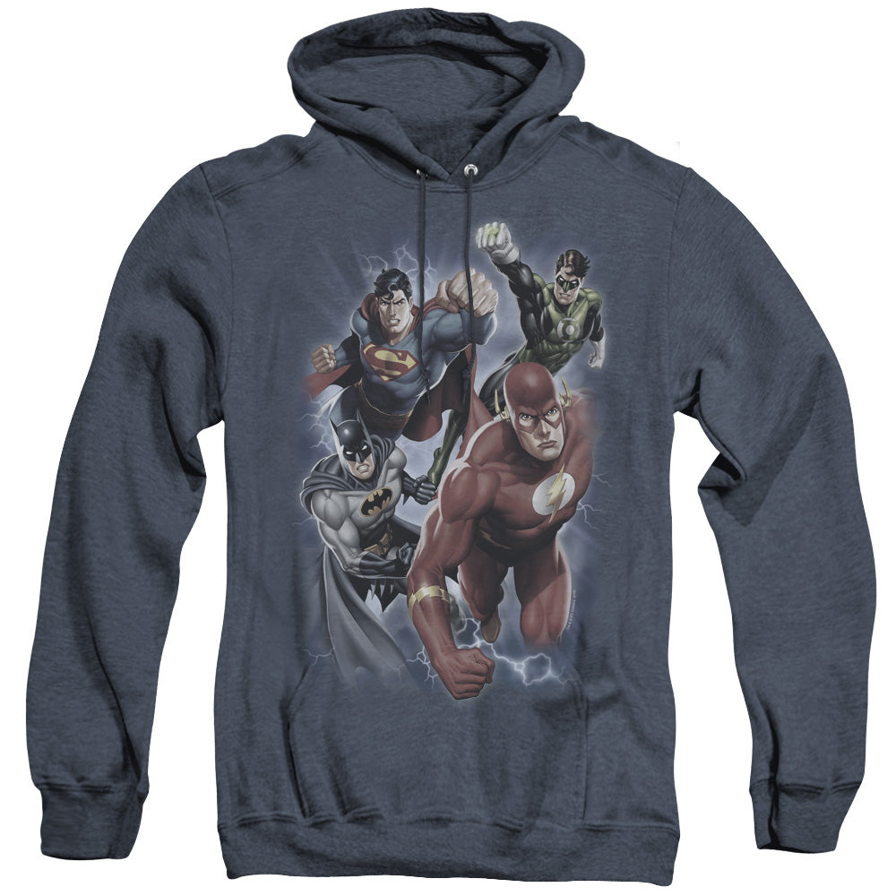 AN OFFCIALLY LICENSED JLA STORM CHASERS ADULT UNISEX HEATHER PULLOVER HOODIE NAVY